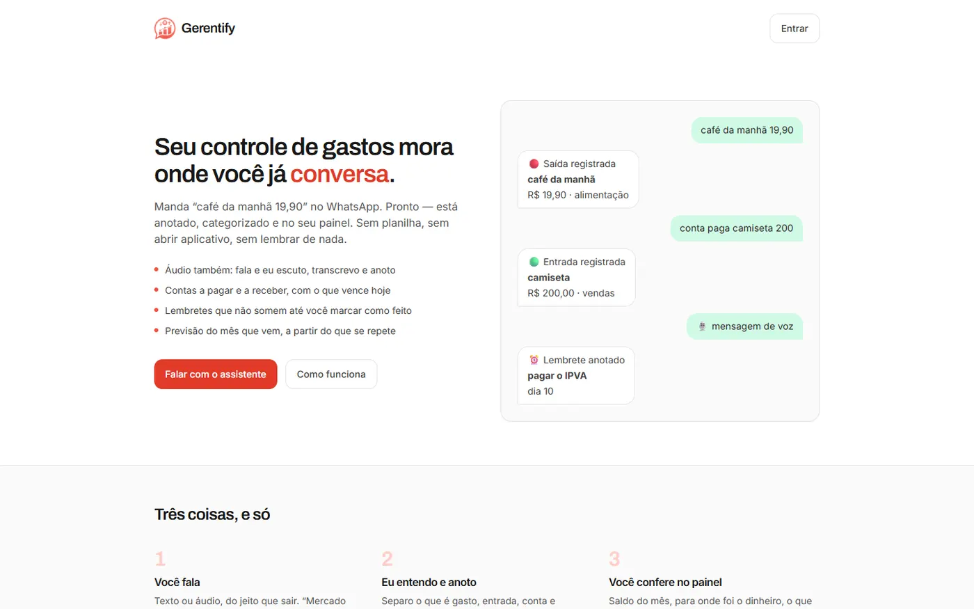 Gerentify apresenta o registro de despesas pelo WhatsApp